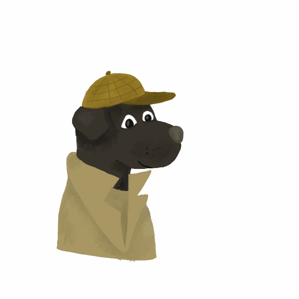 Leo de detective, cartoon hondje met hoed